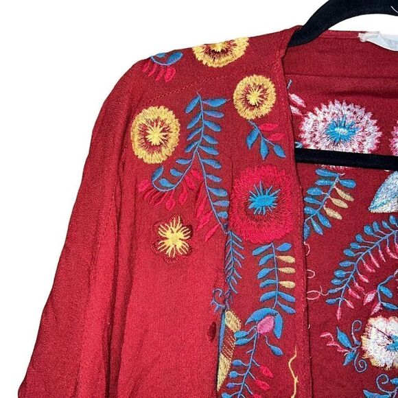 ALTER’D STATE Kimono Top Open Front Floral Embroidered Burn Red S/M - Picture 5 of 8